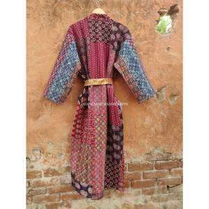 Indian Cotton Bathrobe Ajakh Print Patchwork Designer Maxi Gown <b>Dress</b> Kimono Style Kantha Sleepwear <b>Plus</b> <b>Size</b> Premium Thermal - Product Image 5