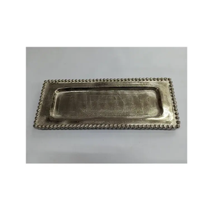 Plateau de service de nourriture fini brillant de miroir en métal de forme rectangulaire de luxe Offre Spéciale avec la frontière perlée en cristal Noël - Product Image 3