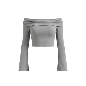 Camiseta Corta Casual de Mujer con Hombros Descubiertos y Mangas Acampanadas - Top de Verano Ajustado de Mezcla de Algodón Transpirable - Product Image 1