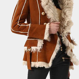 Chaqueta de cuero de piel de oveja para mujer Chaqueta de bombardero de cuero genuino con forro de piel de oveja para mujer - Product Image 4