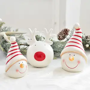 Ceramic Creative Christmas Snowman Desktop Small Ornaments Hanging Christmas Reindeer Head Elk Ceramic Christmas Ornament