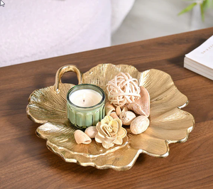 ชามผลไม้ตกแต่งโต๊ะอาหารสำหรับบ้าน โรงแรม ร้านอาหาร ดีไซน์ใบไม้หรูหราสีทองทันสมัย ทำจากอะลูมิเนียม เหมาะสำหรับงานแต่งงาน - Product Image 2