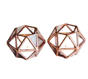 Geometric Glass Tealight Candle Holder Wholesale Colorful Frosted Amber Black Clear <b>Valentine</b> Print Handmade Silk Metal Cylinde - Product Image 1