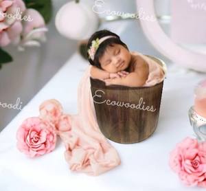 Round Newborn Posing Bamboo Wooden Bucket for Photoshoot Baby <b>Shower</b> Gift Photography Prop High Quality - Product Image 5