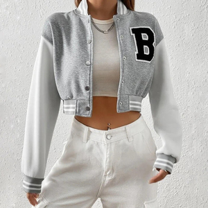 Vestes universitaires en cuir pour femmes, logo personnalisé OEM, streetwear, vestes universitaires pour femmes de haute qualité, épaules tombantes, personnalisées - Product Image 2