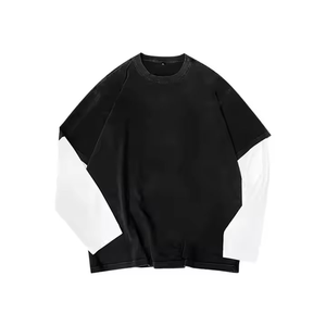 T-shirt pour homme à manches doubles en coton de qualité supérieure, lavage à l'acide, coupe classique, double couche, écologique, léger et respirant - Product Image 3