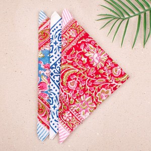 ผ้าพันคอผ้าฝ้ายทำมือ ชุด 3 ผืน ผ้าพันศีรษะพิมพ์ลายบล็อก ใช้ซ้ำได้ ผ้าพันคอฤดูร้อน ผ้าพันคอชายหาด - Product Image 3