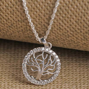 NOVAMART Fine 925 Sterling Silver <b>Tree</b> Life Pendant <b>Necklace</b> Bezel Setting Rhodium Featuring Zircon Diamond Pearl Trendy Plant P - Product Image 2