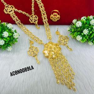 Conjunto de collar largo chapado en oro con patrón de flores Cadena de caja Joyería de moda para bodas-Material de latón en línea - Product Image 4