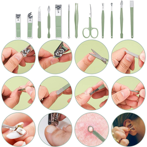 Kit de manucure de haute qualité en acier inoxydable 12 pièces ciseaux à ongles tondeuse pousseurs Kits de beauté avec pochette en polyuréthane - Product Image 3