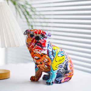 Impression par transfert d'eau créatif <span class=keywords><strong>Statue</strong></span> de chien assis en résine <span class=keywords><strong>Statue</strong></span> de <span class=keywords><strong>bouledogue</strong></span> <span class=keywords><strong>anglais</strong></span> Graffiti - Product Image 3