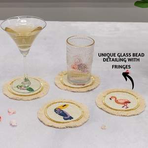 Antique Pine Wood Coaster Set with Solid Brass Beaded Metal Classic Style Table Decoration for Wholesale Use - Product Image 4