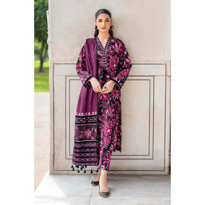 Conjunto BAROUQUE-3PC de Camisa Estampada Khaddar Modesta con Dupatta y Pantalones-BIC-2633 - Product Image 1