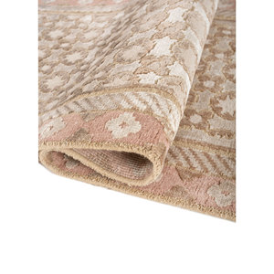 Tapis Khidki LRB-13021 en laine et soie de bambou noué à la main, couleur ivoire, épaisseur 10 mm, motif géométrique abstrait, pour couloir, salle de prière, forme rectangulaire - Product Image 2