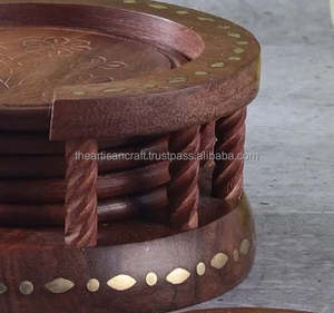 Natural <b>Wood</b> <b>Coasters</b> for Hot and Cold Beverages Engraved Wooden <b>Coasters</b> for Home and Kitchen by Artisan Craft - Product Image 5