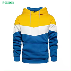 Sweat à capuche thermique d'hiver 100% coton 350 g/m² en molleton/éponge française pour homme, design patchwork color block, coupe classique - Product Image 1