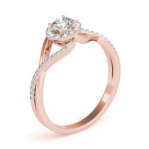 Bague de fiançailles en or rose 14 carats avec halo de diamants, tige torsadée, diamants de 0,41 carat - Product Image 2