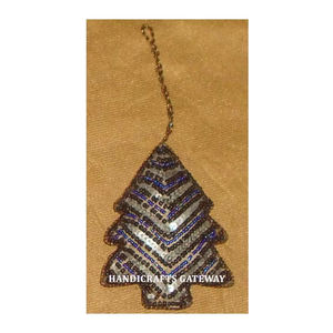 Hermoso Adorno Navideño Hecho a Mano con Bordado Zari en Forma de Árbol de Navidad, Accesorios para Decoración de Árboles de Navidad - Product Image 1