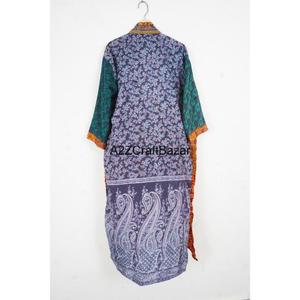 Robe longue bohème en soie pour femme, imprimé patchwork, col en V, cordon de serrage, manches longues, respirante, élégante, vêtements de plage d'été - Product Image 5