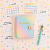 Labo Pastel Rainbow Budget Binder A6 Set perencana stiker dan pelacak hemat uang amplop untuk anak perempuan dan remaja Organizer Binder