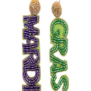 Boucles d'oreilles Huggie brodées de perles de rocaille Louisiane Mardi Gras faites à la main pour femmes filles New Orleans Classic Handmade India Design - Product Image 1
