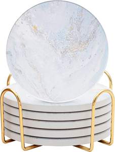 High selling <b>marble</b> <b>coaster</b> wholesale natural white stone With Gold Metal Stand design <b>coaster</b> for Table Decoration & Accessorie - Product Image 5
