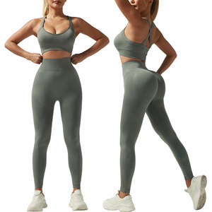 Fait sur mesure nouveauté femmes entraînement Yoga ensemble couleur unie vêtements de sport bas quantité minimale de commande meilleur prix Gym Fitness vêtements du Pakistan - Product Image 1