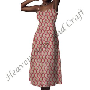 Nuevo vestido de tirantes finos con estampado de bloque de algodón para mujer, sin mangas con tirantes finos vestido estampado, ajuste Regular para informal u oficina - Product Image 4