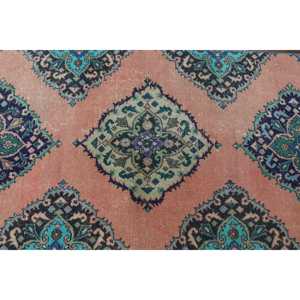 Alfombra Turca Vintage, Alfombra de Pasillo de 3,3x13,2 pies, Alfombra a Rayas Azul y Rosa - Product Image 4