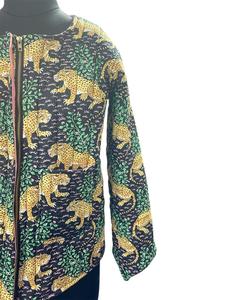 Chaqueta de invierno Bohemia informal acolchada hecha a mano para mujer con tela tejida con estampado de Tigre y abrigo con cierre de gancho lavado - Product Image 4