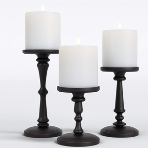 Ensemble de deux bougeoirs finis noirs décor à la maison bougeoir de fête de mariage utilisation intérieure et extérieure - Product Image 2