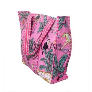 Sac fourre-tout en coton matelassé fait main, style bohème vintage indien, pour femme, grand format, imprimé floral jungle, sac à bandoulière pour le shopping, deux modèles - Product Image 4