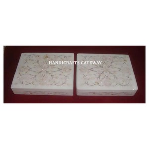 Caja con incrustaciones de nácar de mármol blanco, almacenamiento personalizado, caja de diseño único, fregona de mármol blanco de alta calidad, cajas de tamaño estándar - Product Image 1