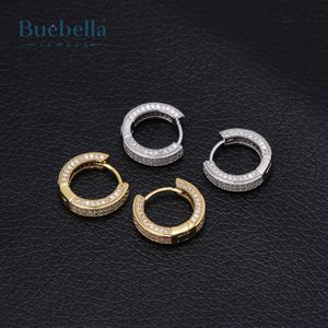 Gran oferta, pendientes de aro de diamantes redondos de doble fila de oro de 18 quilates de Plata de Ley 925 para hombres - Product Image 5
