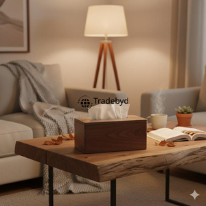 Caja de Pañuelos y Soporte de Madera Maciza Premium Hechos a Mano con Patrón Floral Grabado para Decoración de Mesa Moderna Tradebyd - Product Image 2