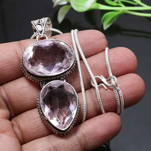 PINK KUNZITE <b>Statement</b> <b>Necklace</b> in 925 Silver 22g - Product Image 3