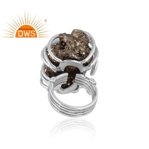 Best Selling Oxidized Sterling Silver Natural Raw Pyrite Gemstone <b>Statement</b> <b>Ring</b> Custom Jewelry Manufacturer - Product Image 4