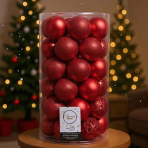 Amicasa - Juego de 37 Bolas de Navidad de Plástico Rojo de 6 cm para Decoraciones Festivas, Adornos para Árboles de Navidad 9020802 - Product Image 3