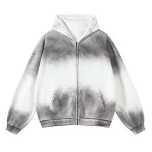 New Men's Fashion Streetwear Washed <b>Vintage</b> Hooded Sweatshirt <b>Zip</b> <b>Up</b> <b>Hoodie</b> Heavy Weight Short Long-sleeved Tie-dye hoodies - Product Image 6