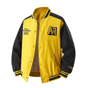 แจ็คเก็ตวาร์ซิตี้ผู้ชาย ไซส์ XS สไตล์สตรีทแวร์ลำลอง ซิปหน้า ดีไซน์เบสบอล ปักตัวอักษร B แขนหนังเทียม ผ้าแคนวาส - Product Image 5