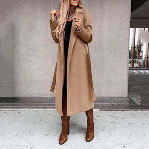 Gabardina de lana de invierno de secado rápido sostenible transpirable 2024 para mujer, chaquetas informales, botón de solapa, Peacoat, prendas de vestir con cinturón - Product Image 6