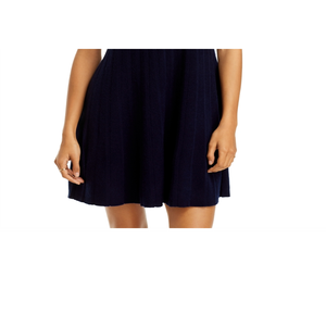 Abito in Lana Cashmere Blu Navy di C Bloomingdale's, ODM, Corto, Linea ad A, Senza Spalline, Vita Naturale, Moda Invernale con Dettagli Diamantati - Product Image 3