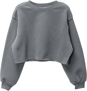 Sweat-shirt court pour femme en gros, avec logo personnalisé, en molleton épais 300 GSM, à manches longues, coupe ample - Product Image 1
