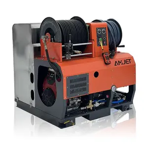 Amjet can customization Advanced 200bar 70lpm 50meters hose reel sewer cleaning machine sewer jetting machine