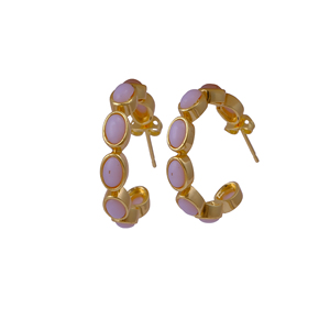 October Birthstone Handmade <b>Earrings</b> Designer Gold-Plated Pink Opal Gemstone Oval <b>Hoop</b> <b>Earrings</b> Fashion Jewelry - Product Image 2