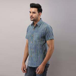 เสื้อเชิ้ตผู้ชายลายทางสีน้ำเงินลำลอง ผ้าฝ้าย 100% ป๊อปลิน ระบายอากาศได้ดี แขนยาว สำหรับฤดูใบไม้ร่วง รับผลิตแบบ ODM - Product Image 3