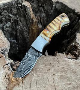Custom handcrafted damascus steel skinner <b>knife</b> <b>bone</b> <b>handle</b> with leather sheath - Product Image 4