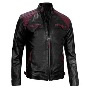 Nouveau design de veste en cuir d'agneau véritable pour hommes, veste de style motard classique à col montant et fermeture éclair, veste en cuir à manches longues - Product Image 3