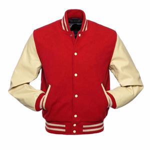 Vestes universitaires en laine rouge de qualité supérieure et bras en cuir pur crème Letterman College Bomber CollegeBaseballjacket pour hommes - Product Image 3