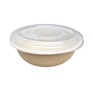 Bagasse Take Out Container Food Box Natural White CMYK/Pantone Biodegradable Bamboo Pulp Round Bowl with Lid